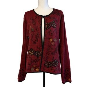 Greater Good Kiko Kiko Embroidered Reversible Floral Cardigan Red Black